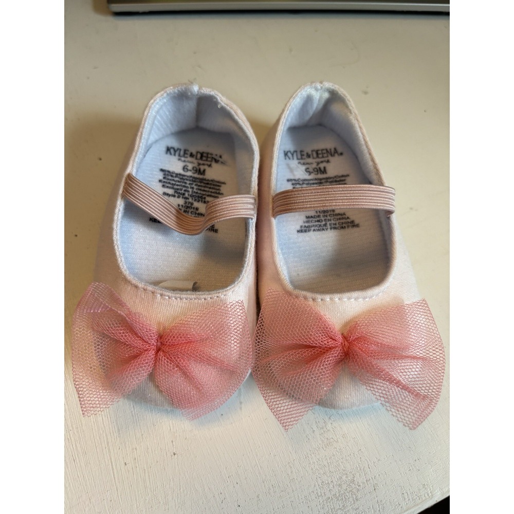 Kyle & Deena Baby Slippers Light Pink With Pink Bows 6-9 Month New